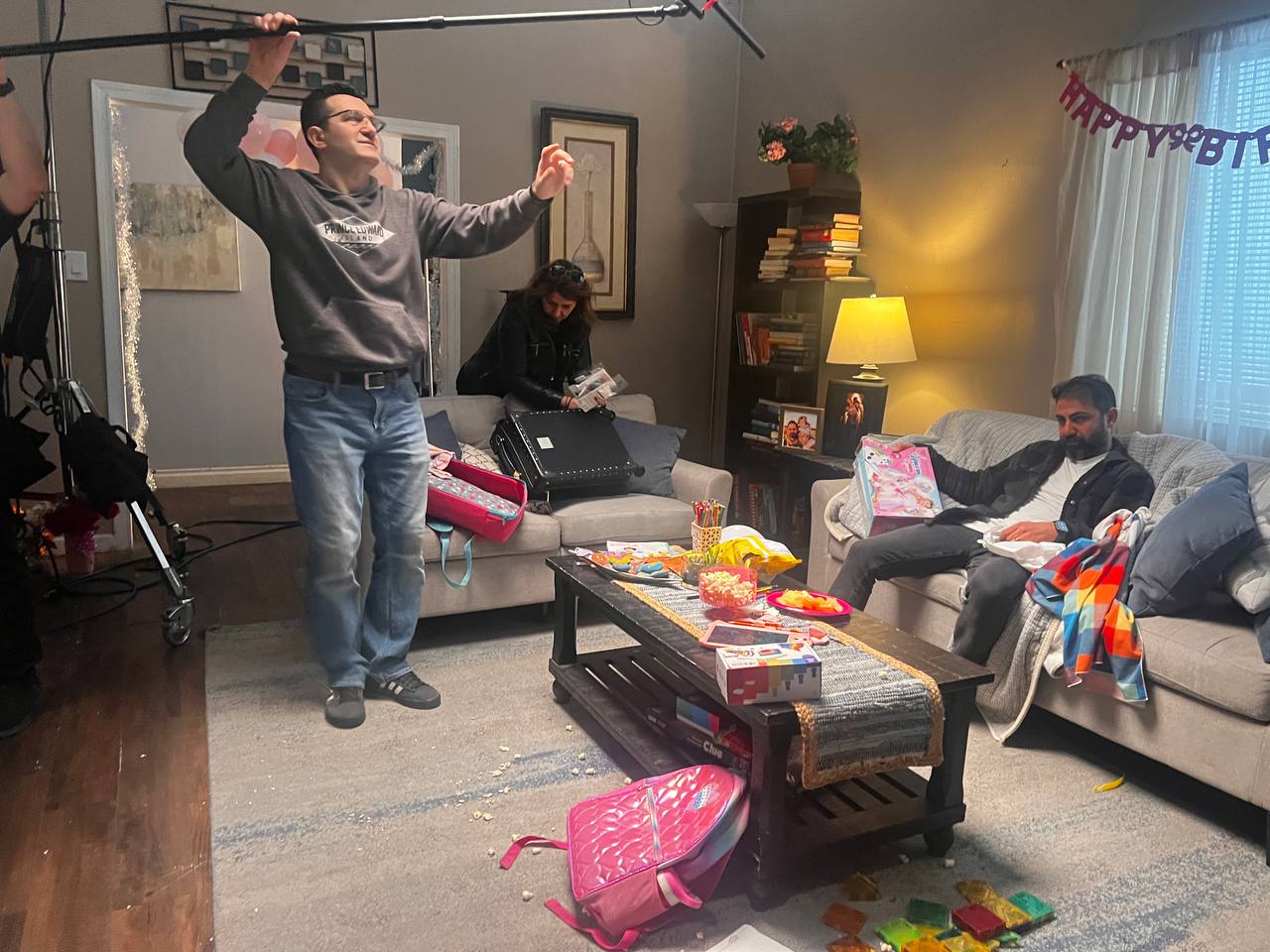 Behind the scenes with boom and production crew