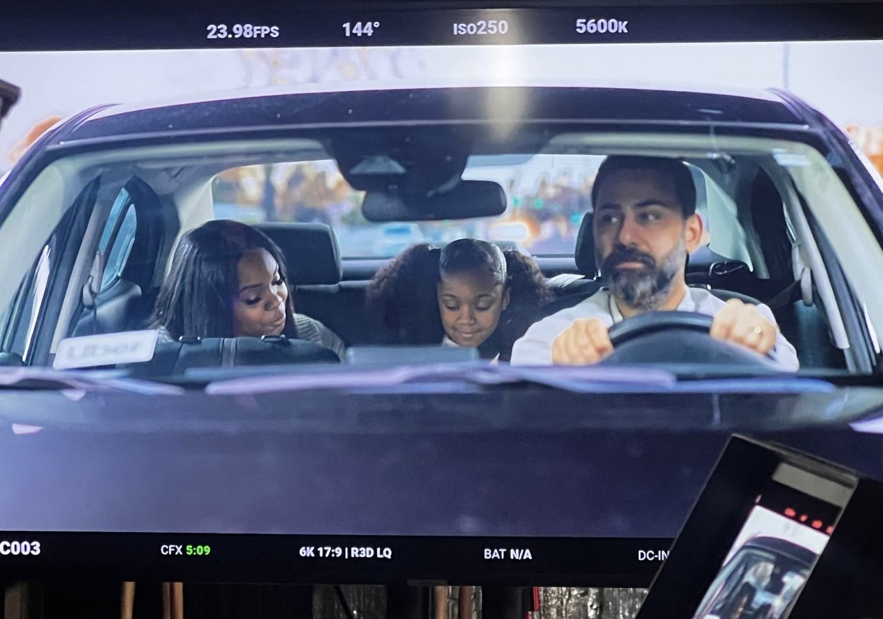 Full cinematic frame displayed on a production monitor